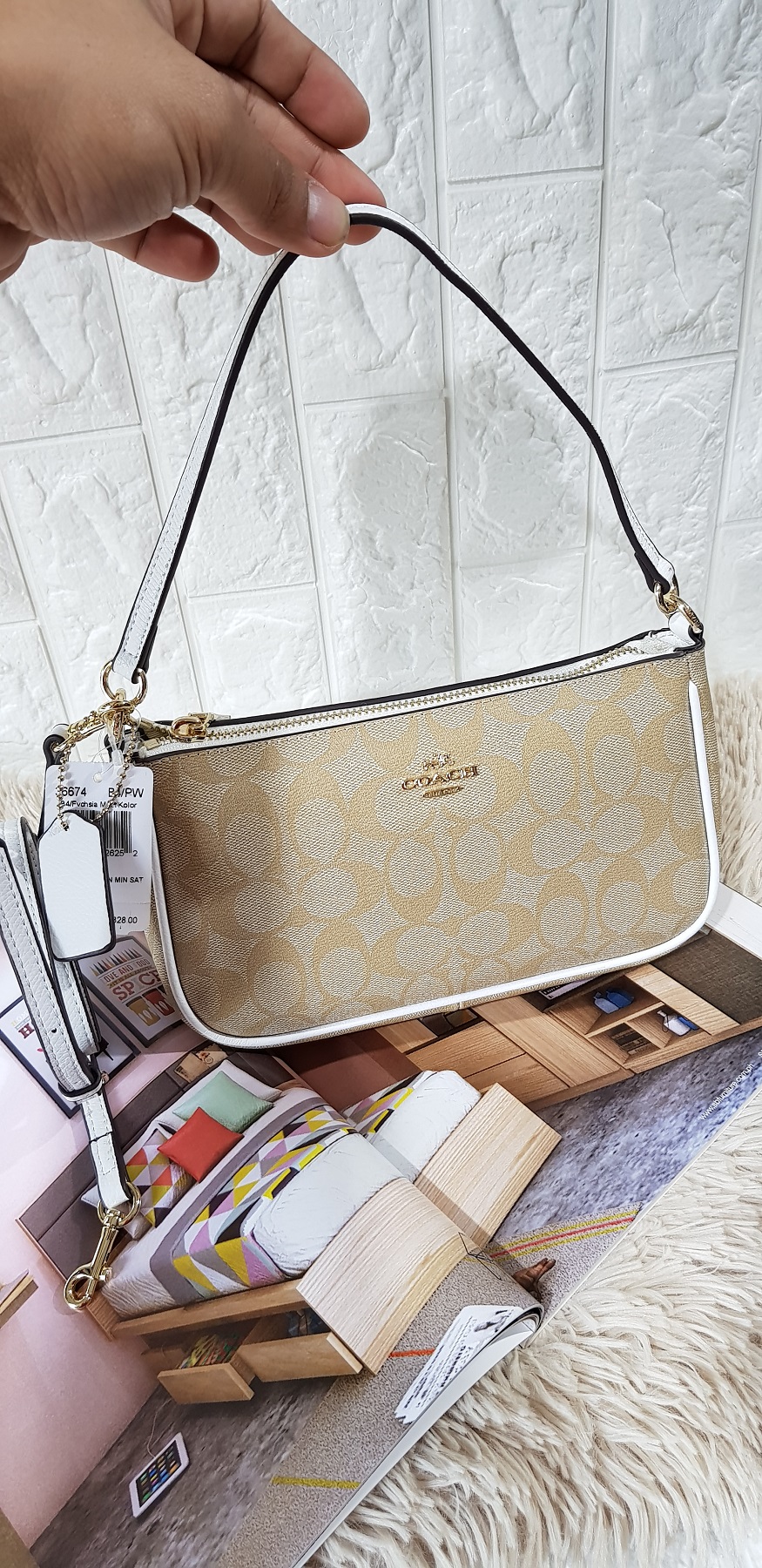 Coach F36674 Chalk Top Handle Pouch in Signature Coated Canvas with