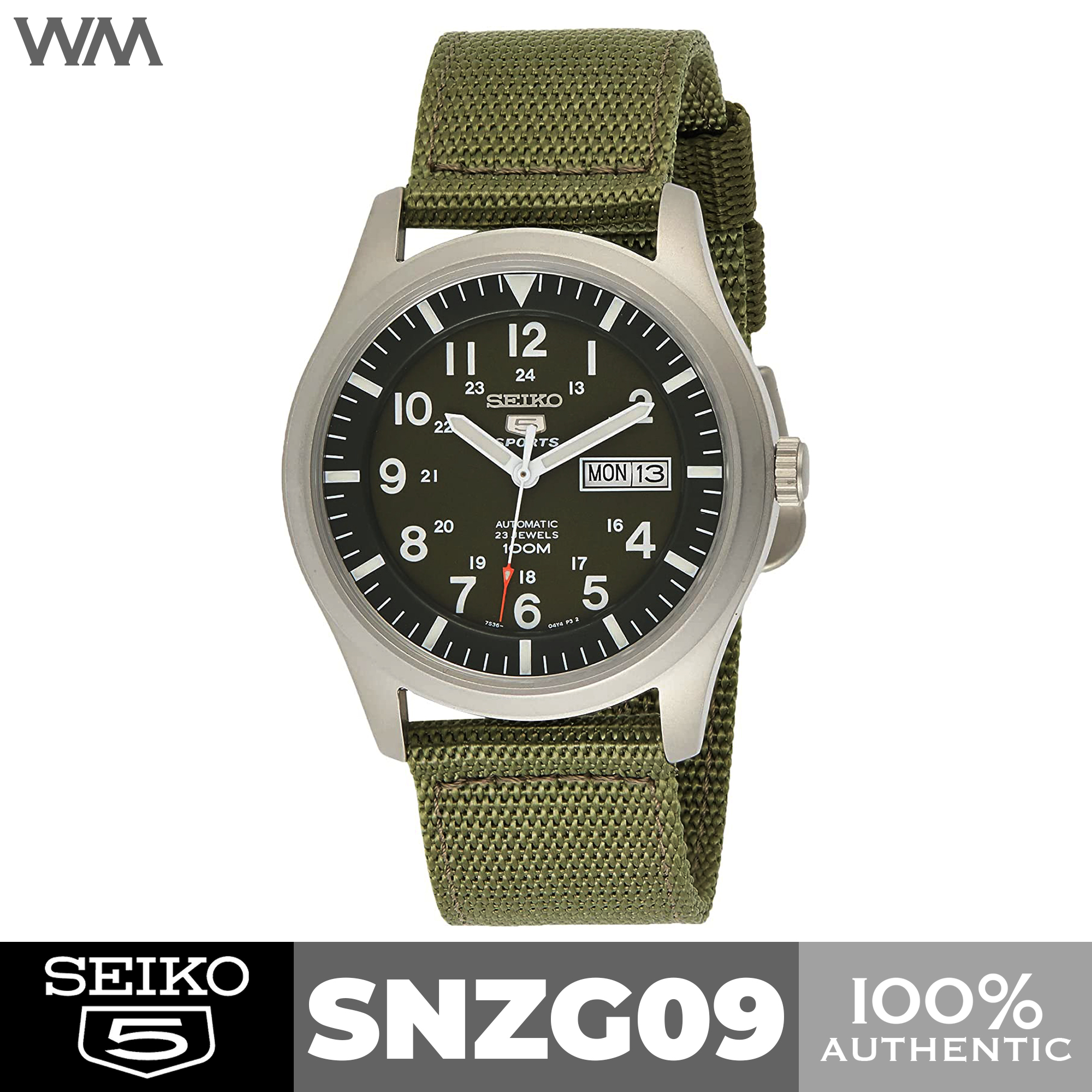 Seiko 5 Sports Khaki Green Military Field Automatic Watch Canvas Strap  SNZG09 | Lazada PH