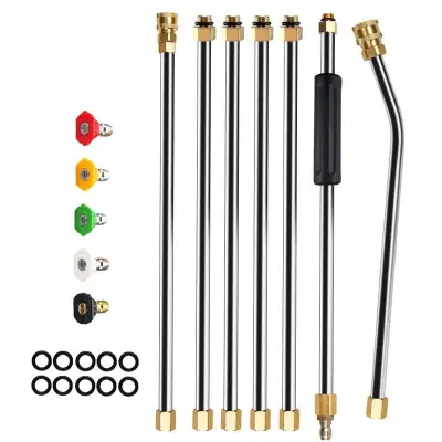 Powerful Pressure Washer Extension Wand Set, 7.5Ft Replacement Lance, 1/4 Inch Quick Connect, 30 Degrees Curved Rod Extension Attachment,4000 Psi