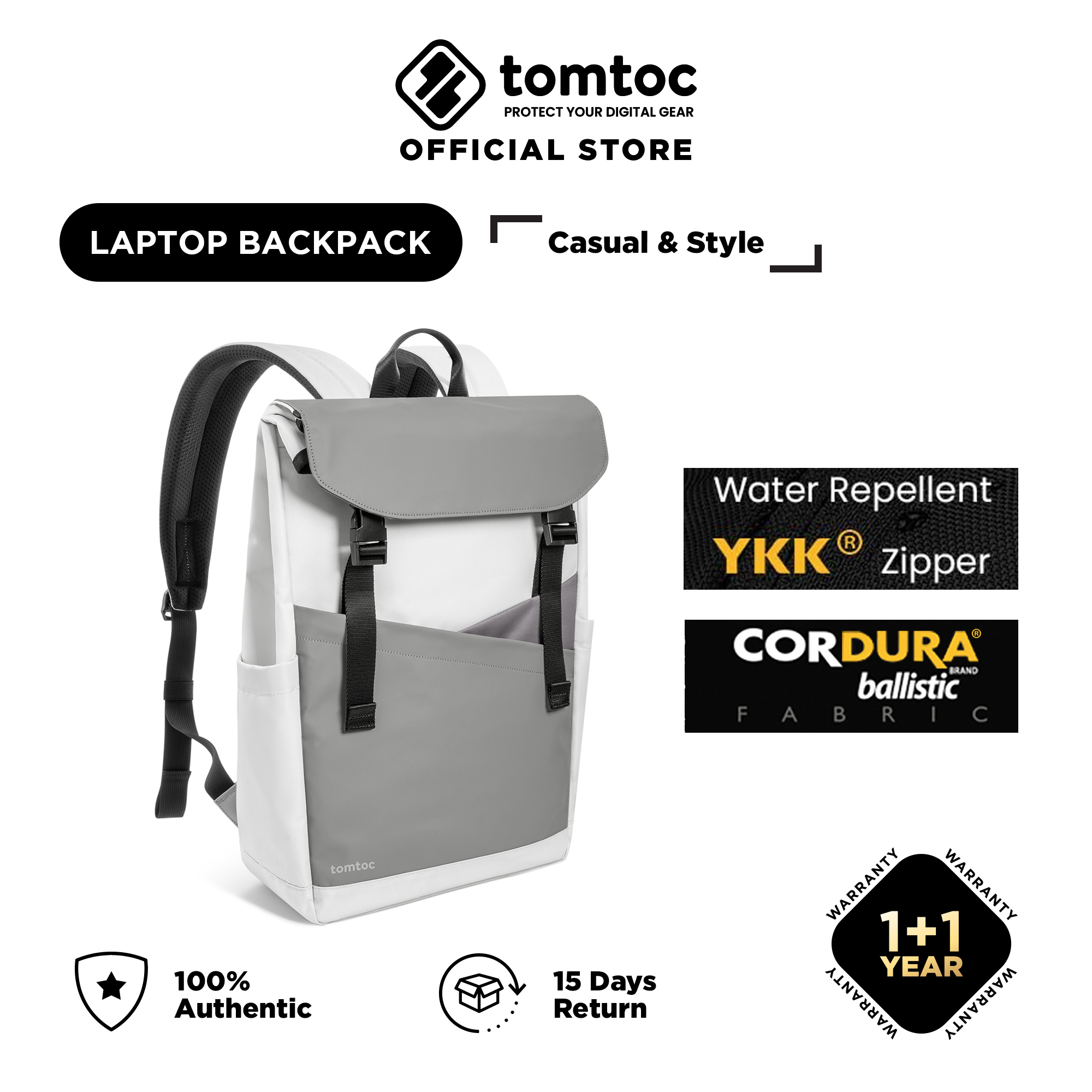 tomtoc 16 Inch Flap Lightweight & Water-Resistant Laptop Backpack - Te