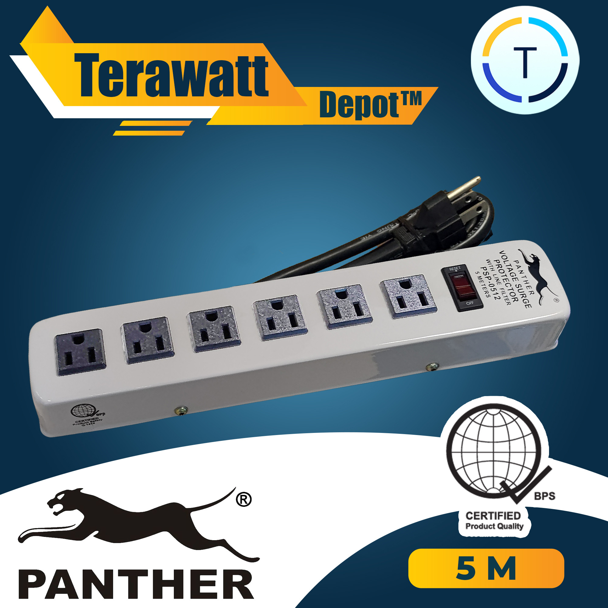 Panther Extension Cord w/ Voltage Surge Protector 1 Switch Breaker, 6