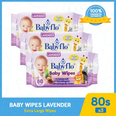Babyflo Baby Wipes Lavender 80's by 3s