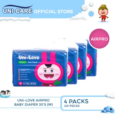 UniLove Airpro Baby Diaper 30's (Medium) Pack of 4