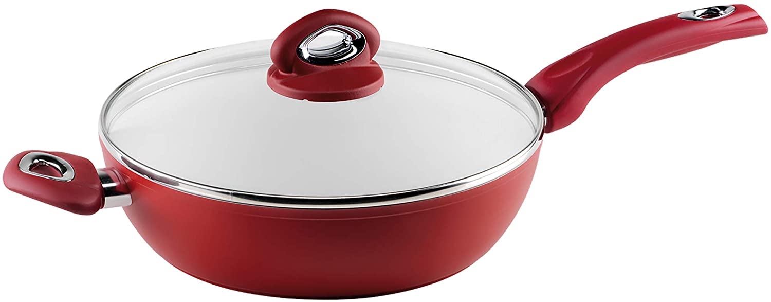 Bialetti Aeternum Ceramic Nonstick Cookware Set, 10 Piece Cookware Set,  Red/White