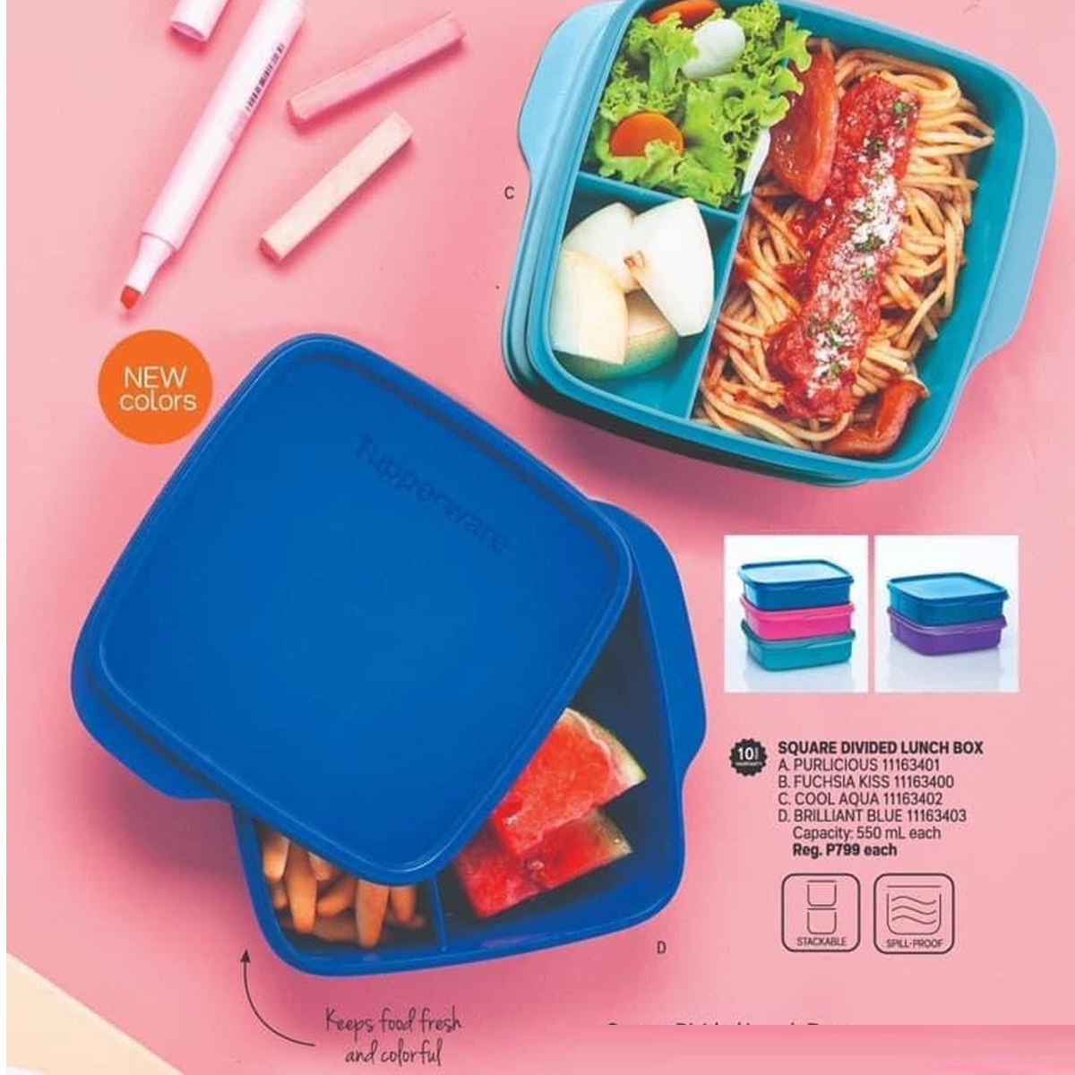 Tupperware Lunch Square Divided Packette Lunch Box Purple Color New