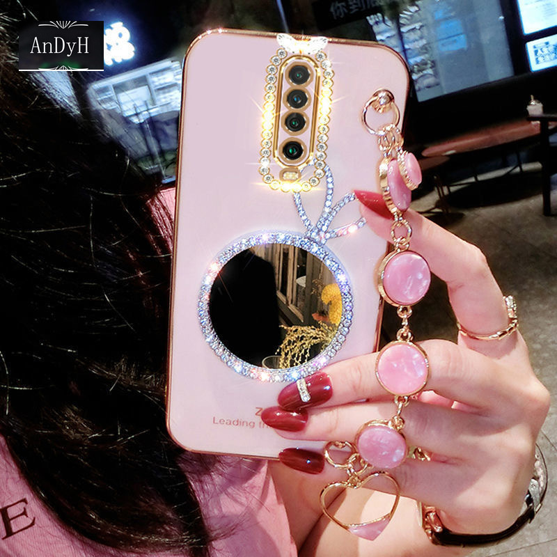 AnDyH Precise camera protection case For Xiaomi Redmi K30 K30i cases Bunny makeup mirror with gemstone bracelet