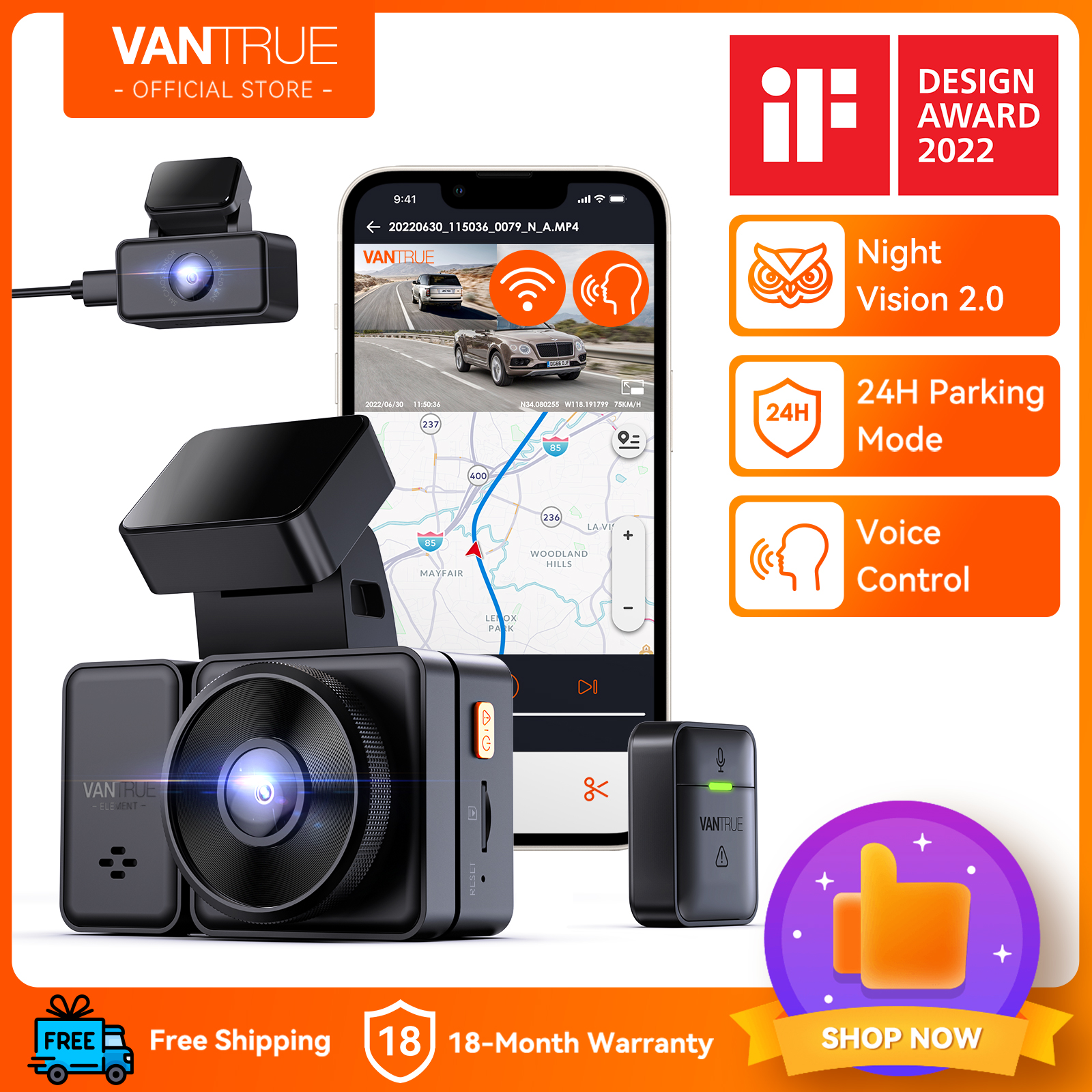  Vantrue N4 Pro 3 Channel 4K WiFi Dash Cam, STARVIS 2 IMX678  Night Vision, 4K+1080P+1080P Front Inside and Rear Triple Car Camera, Voice  Control, GPS, 4K HDR, 24 Hours Parking Mode, Support 512GB Max : Electronics