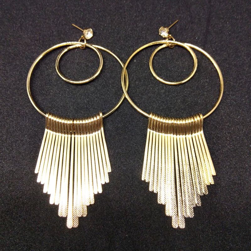 Greek/Egyptian/Thailand Goddess Long Gold Pointed Drop Dangling Earrings  (boho/big/geometric/spike)