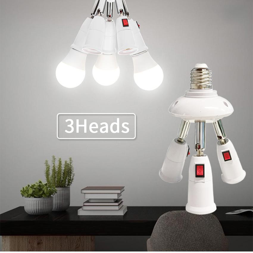 Kotyreds E27 Splitter 3/4 Heads Lamp Base Adjustable LED Light Holder  Lightweight Socket for Lighting Product Accessories Parts 