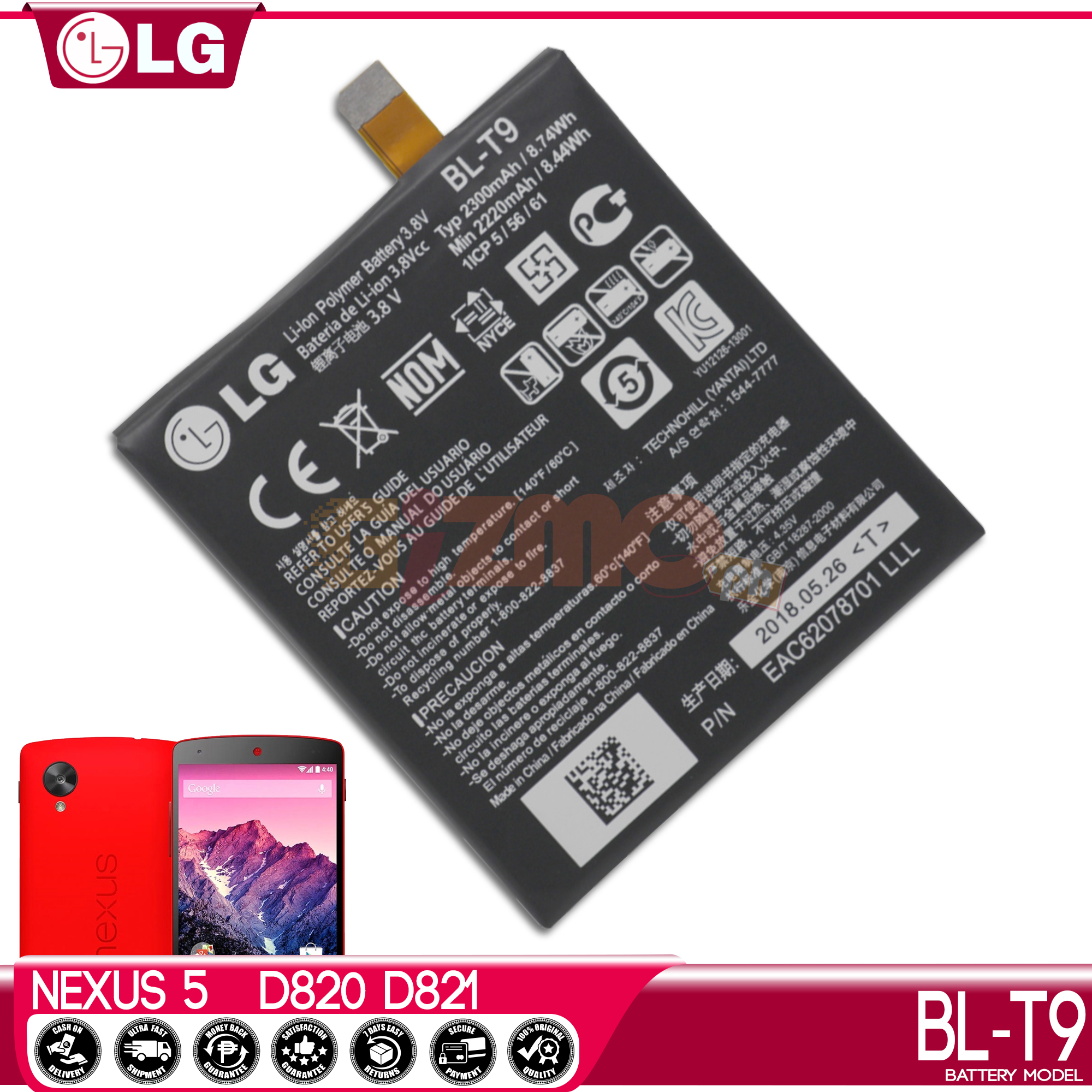 K500 Batería original LG BL-T9 para LG Google Nexus 5 2300 mAh LG X Screen 