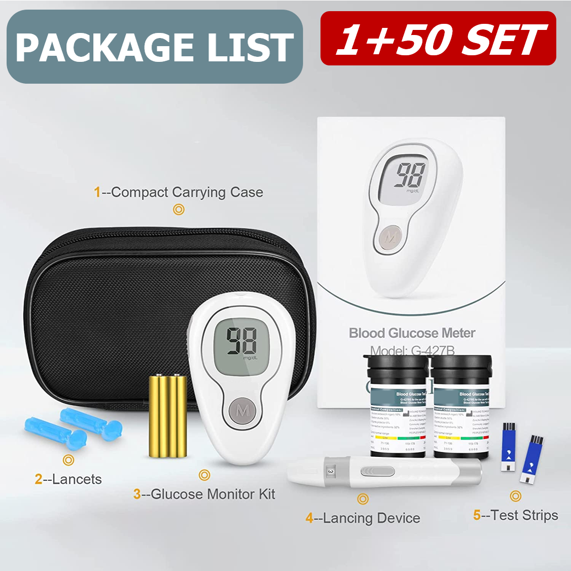 Newant&50PCS Blood Glucose Monitor Blood Sugar Test Kit with Strips and