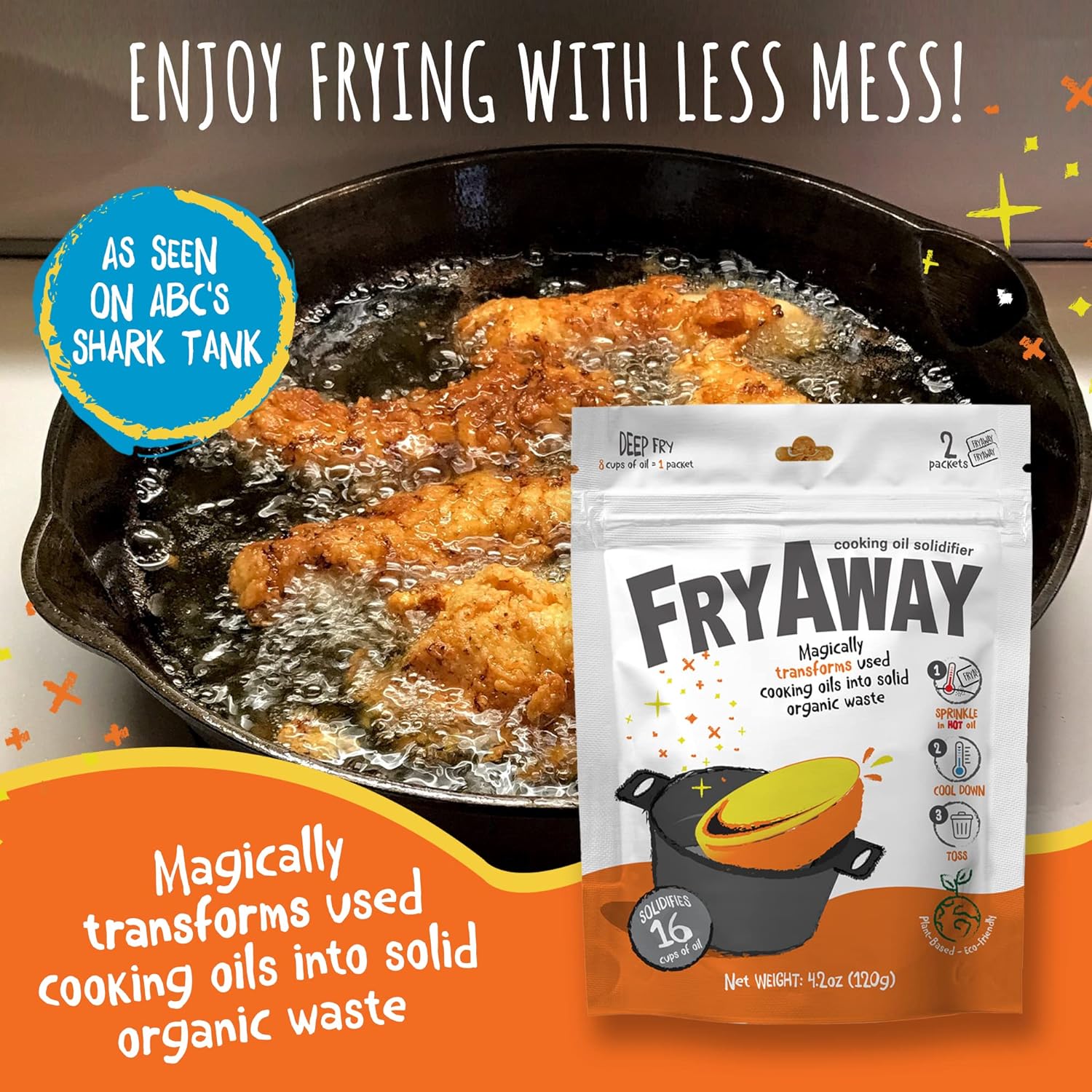 Deep Fat Fixer Sachets FryAway Grease Solidifier, Plant-Based Cooking ...