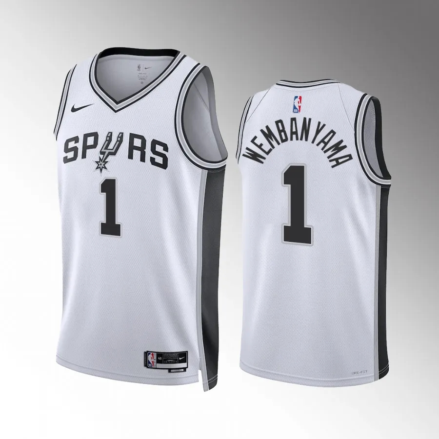 High Quality】Men's New Original NBA San Antonio Spurs #1 Victor Wembanyama  Association Edition Jersey Heat-pressed White
