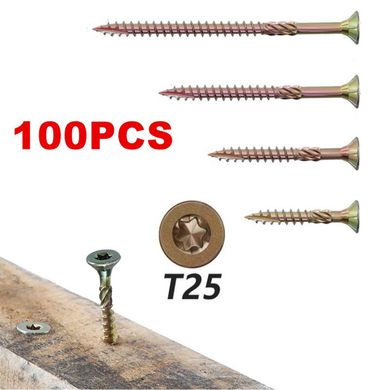100Pcs 35/45/60/80Mm Woodworking Pocket Hole Screws T25 Torx Self Tapping Screws Deck Screw Wood Binding Screws For Hardwood 
