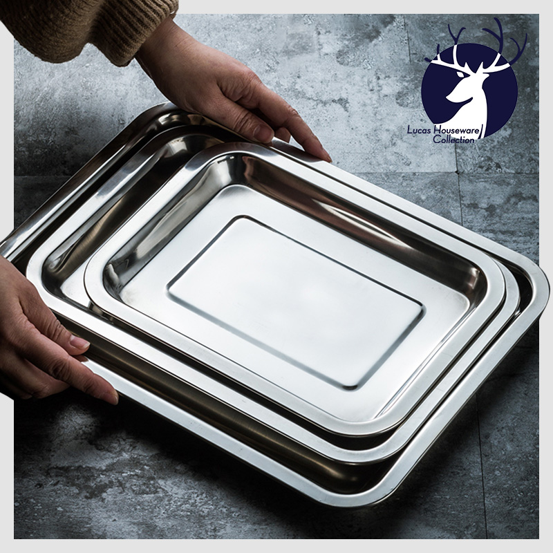 3PCS STAINLESS STEEL FOOD TRAY SERVING TRAY BARBECUE TRAY BAKING TRAY