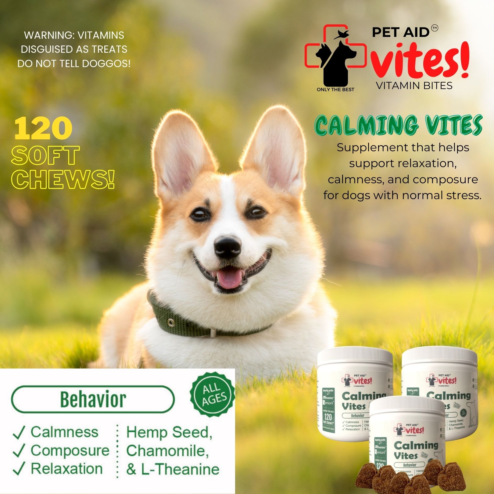 PetAid Advanced Calming Vites Vitamin Bites Soft Chews Stress Relief
