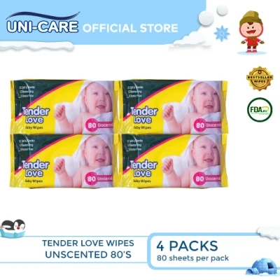 Tender Love Unscented Baby Wipes 80's Pack of 4