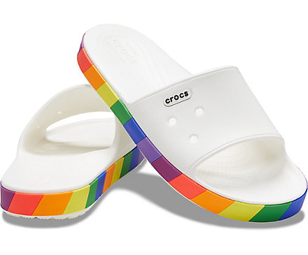 rainbow croc sandals