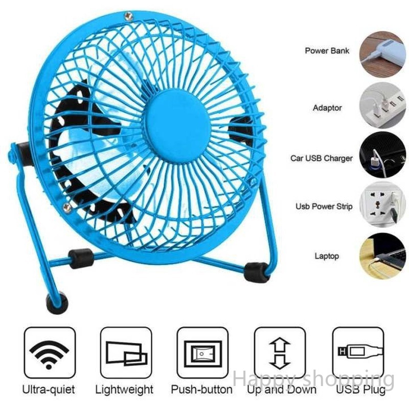 4 Inch Metal BLUE Metal Desk FanGlamouric Small Table Fan 4 Inch