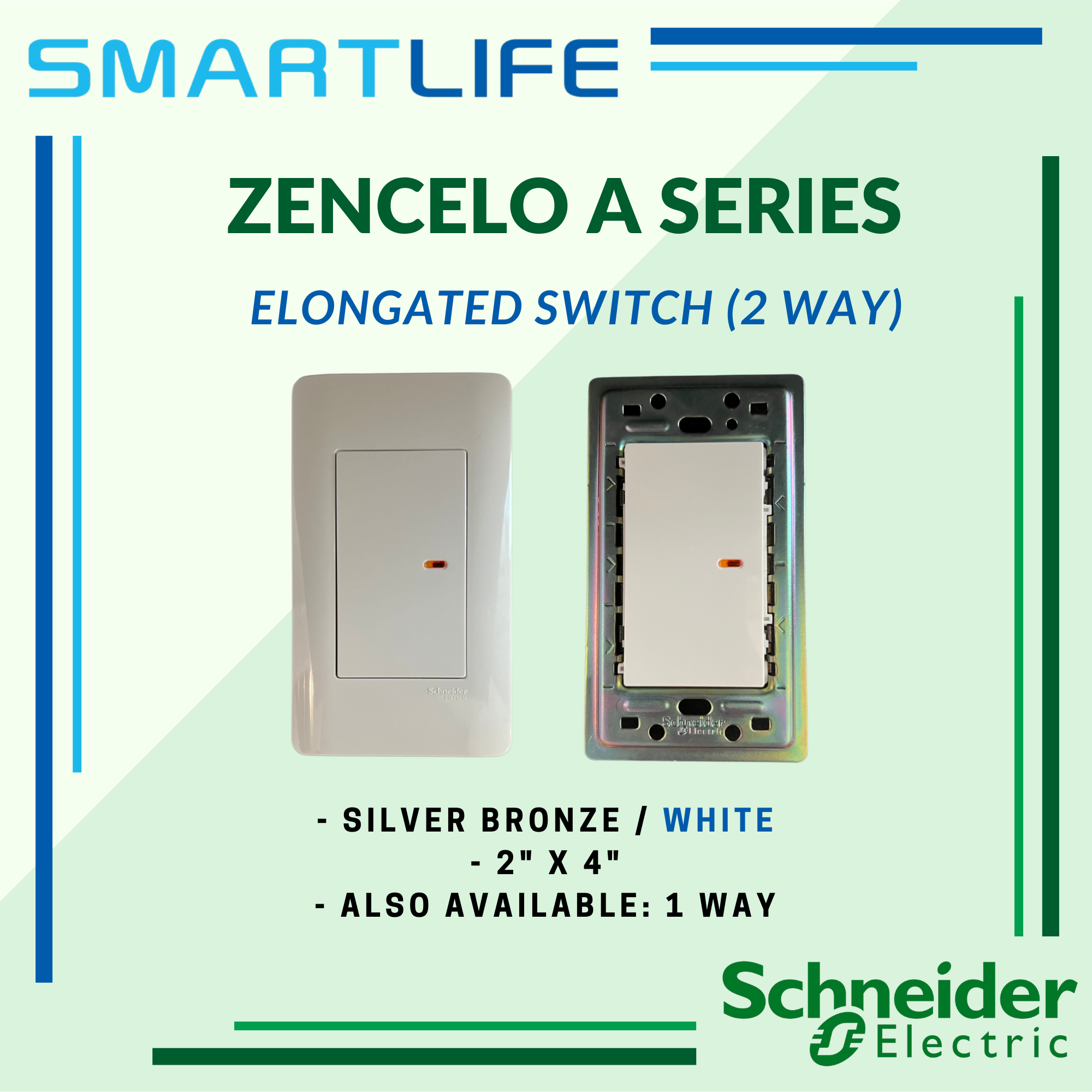 Schneider Zencelo A 2"x4" 16A 1 Gang Elongated Switch Module 1 or 2 Way