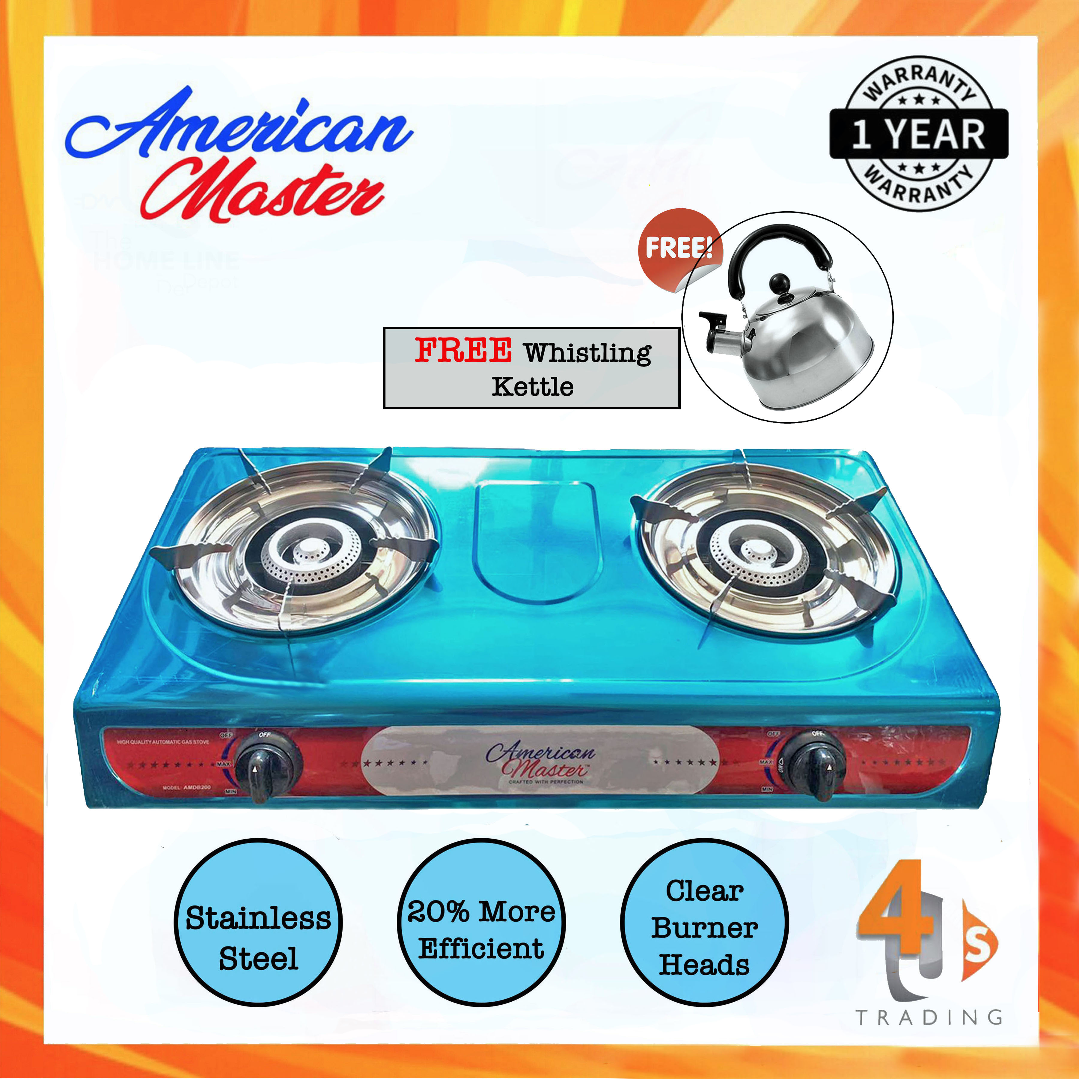AMERICAN MASTER 2 BURNER GAS STOVE WITH FREE KETTLE Lazada PH