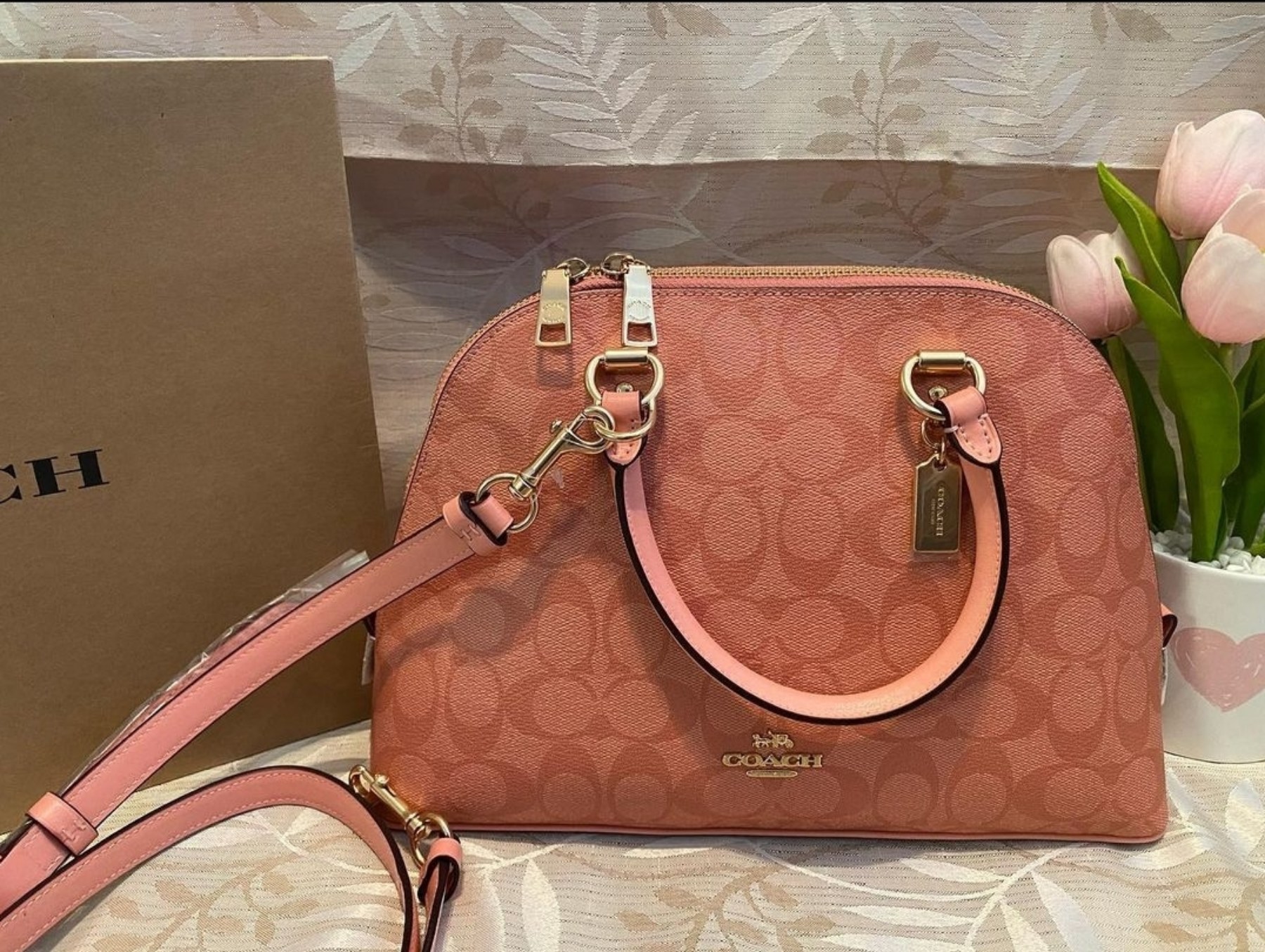 Coach Katy Satchel In Signature Canvas Brown Shell Pink 2558 – LussoCitta