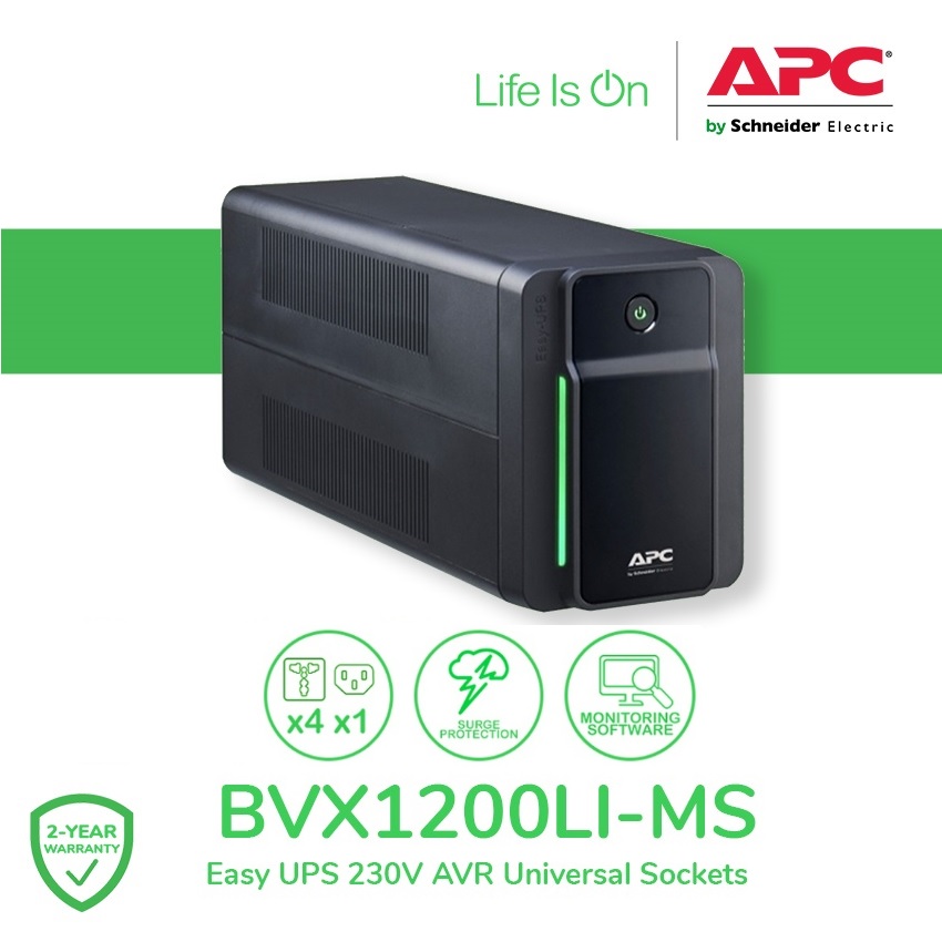 APC Easy UPS BVX1200LI-MS 650 Watts / 1.2kVA 230V AVR Universal Sockets ...