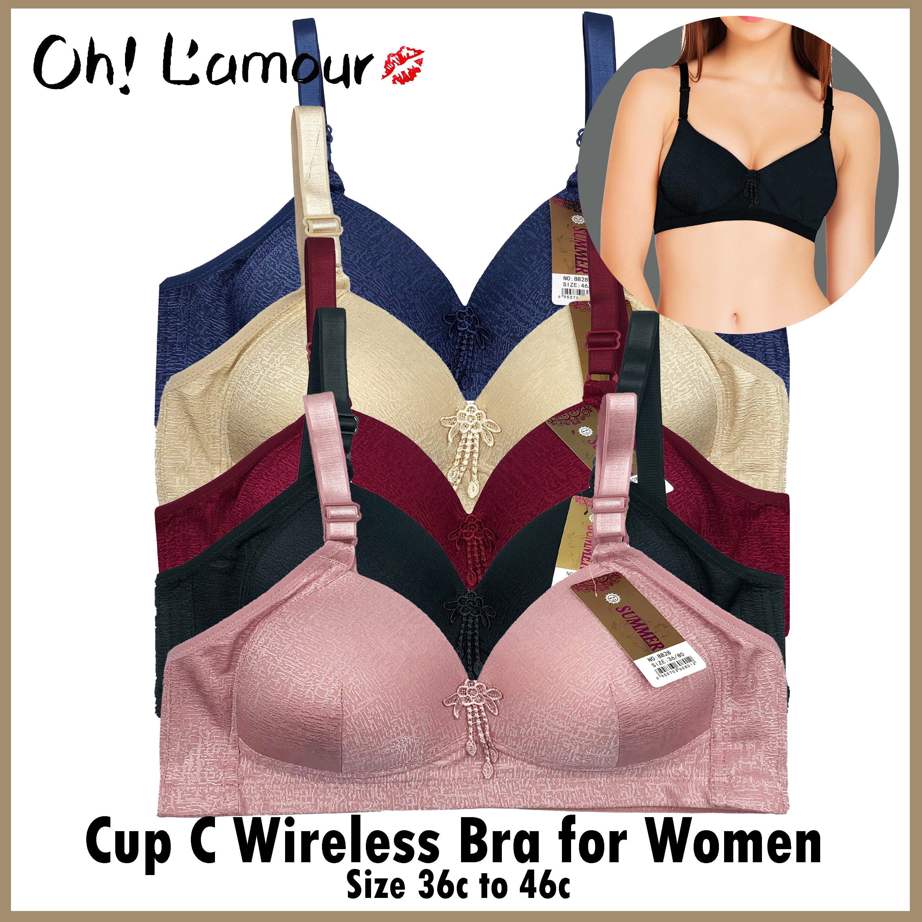 Oh Lamour #8828 Plus Size Cup C Wireless Bra for Women Non Removable Straps  Comfortable Wear Full Cover (1pc)