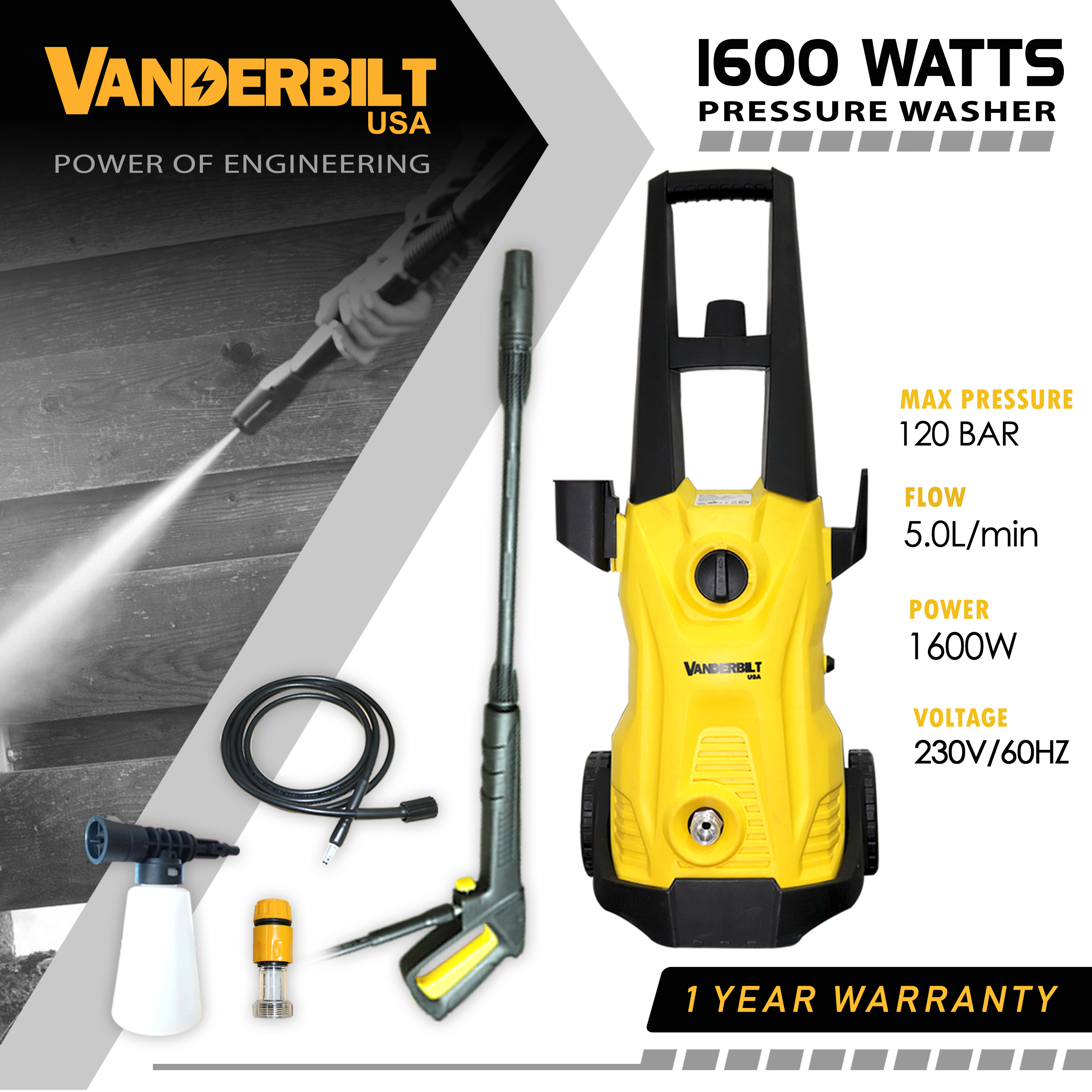 VANDERBILT 1600W 120Bar high pressure washer, mini Portable Car WASHER, Pressure  Washer, car wash machine, portable water gun, Peak power 4000W