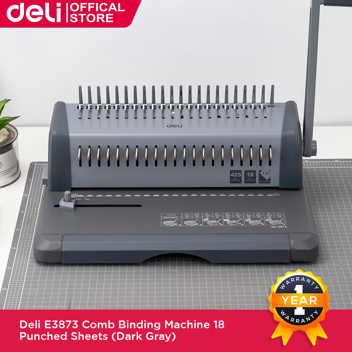 Deli A4 Comb Binding Machine 18 Punched Sheets Dark Gray E3873 Lazada PH