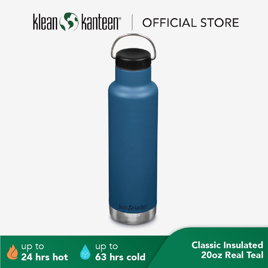 Klean Kanteen 20oz Water Bottle Insulated Classic Loop Cap Brushed Stainless