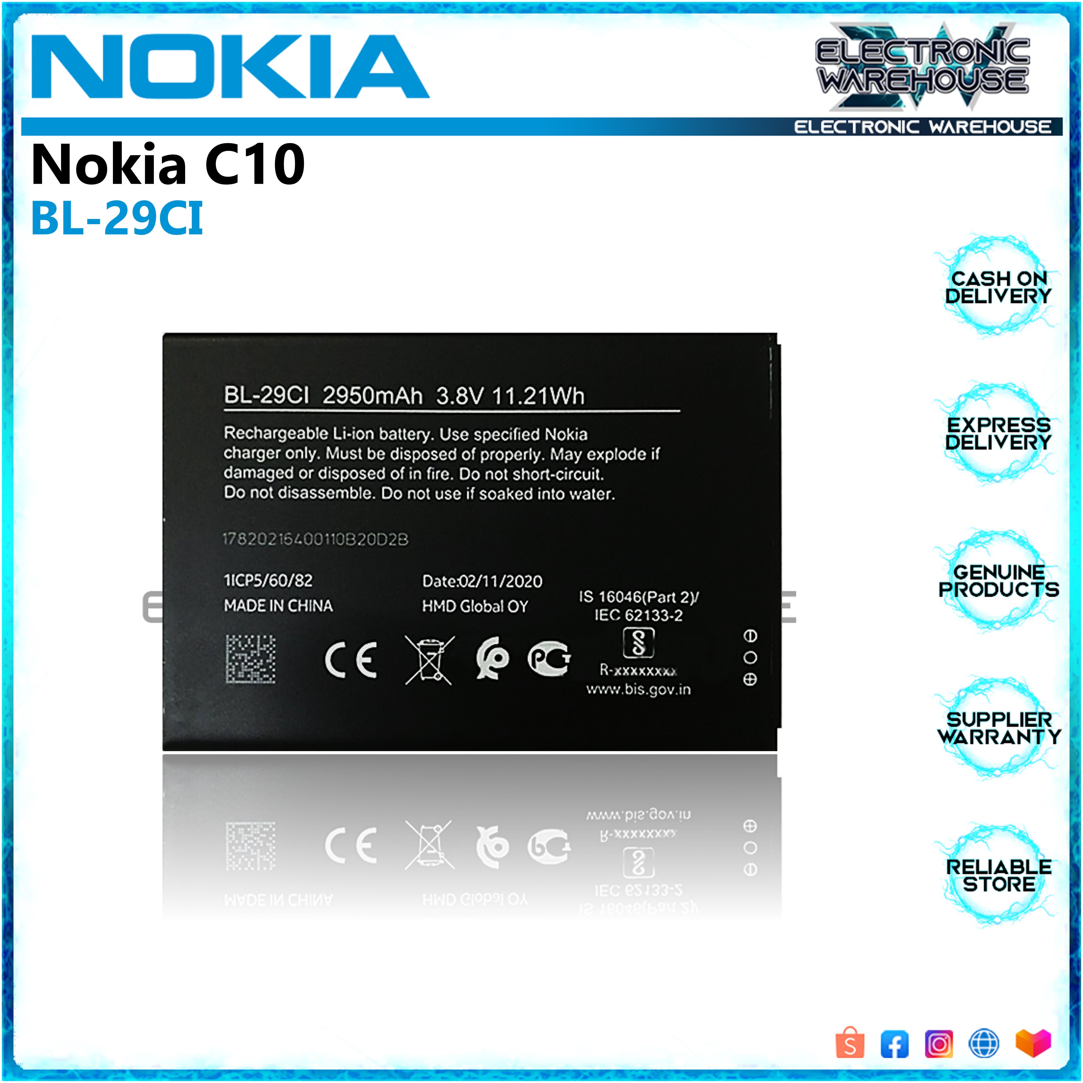 nokia c10 battery