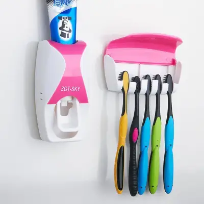 SS* Toothpaste Dispenser With Toothbrush Holder Organizer Set