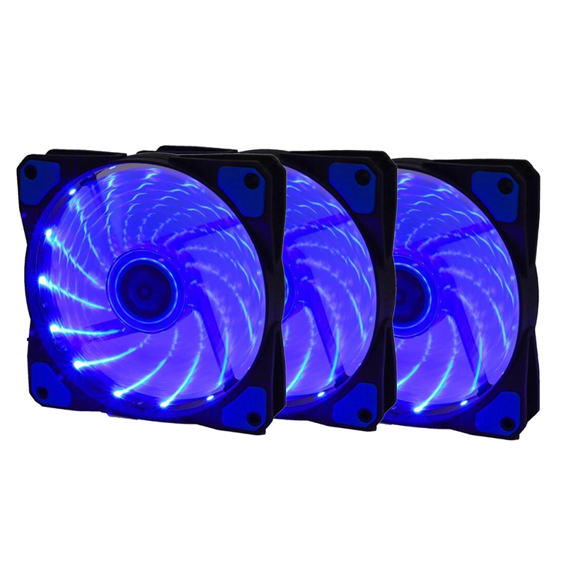 120มม.PC Case Cooling FanGaming 120มม.คอมพิวเตอร์เงียบพัดลมสีฟ้า15ไฟ LED สำหรับเดสก์ท็อป-Blue (3 Pack)