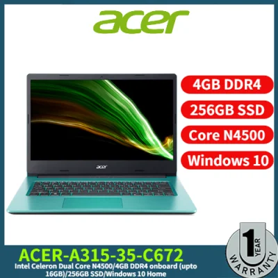 acer Acer A315-35-C672 Intel Celeron Dual Core N4500/4GB DDR4 onboard (upto 16GB)/256GB SSD/Windows 10 Home 15.6, 256gb, 4GB, a315-35-c672, Acer, Celeron, FHD, Intel, laptop, led,