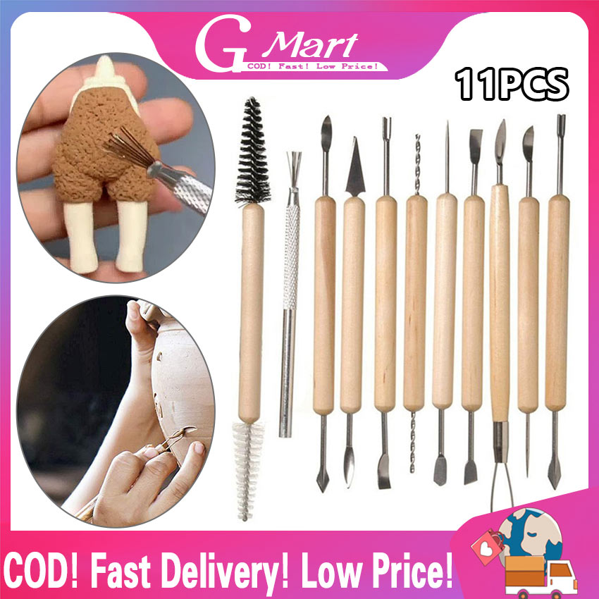 ⭐【LazTop Seller】11pcs Clay Sculpting Kit Sculpt Smoothing Wax Carving  Pottery Ceramic Tools Polymer Shapers Modeling Carved Tool Wood Handle Set  LZC-Pottery-Tools