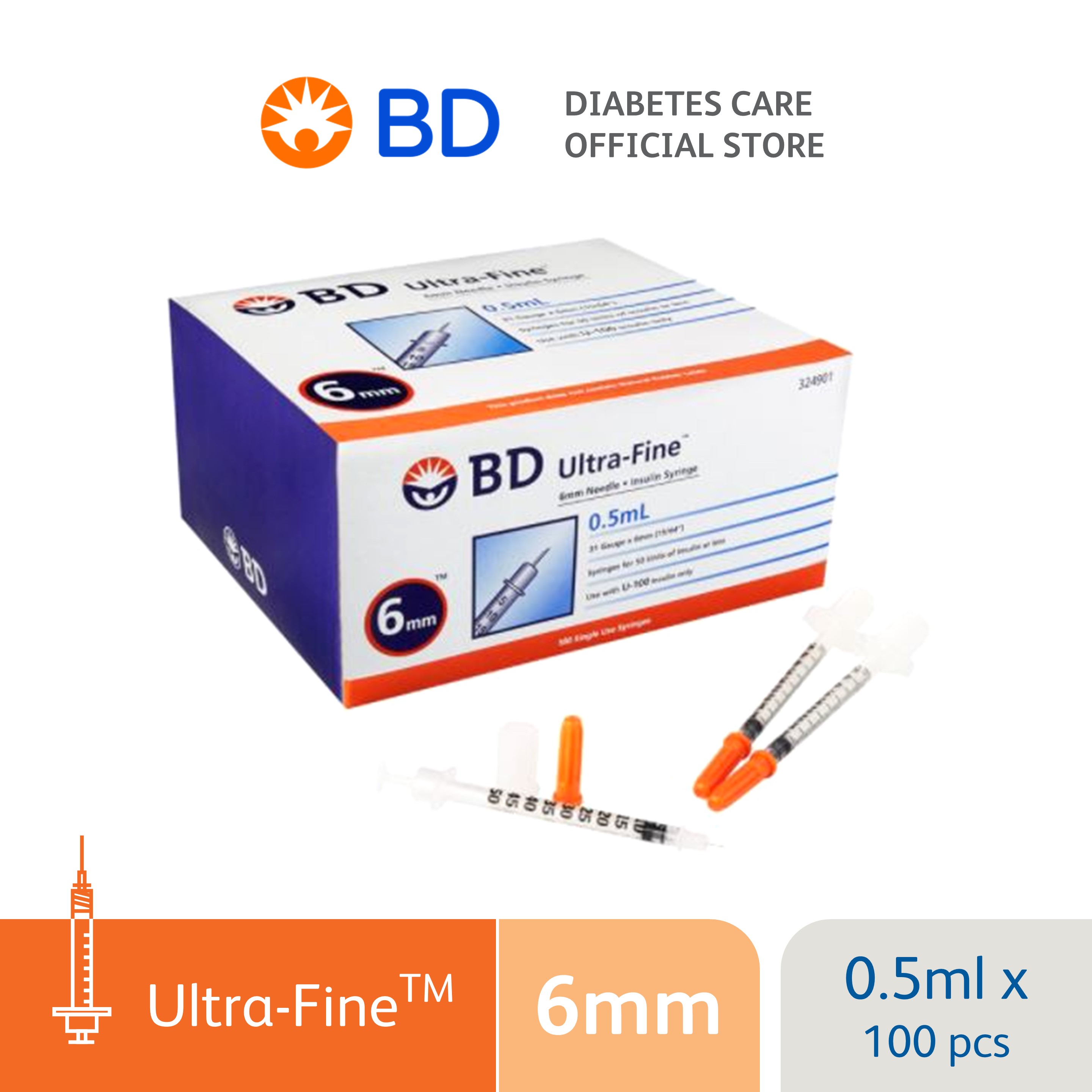 BD Ultra Fine 6mm Insulin Syringe 0.5ml 31GA (Box of 100's) Lazada PH