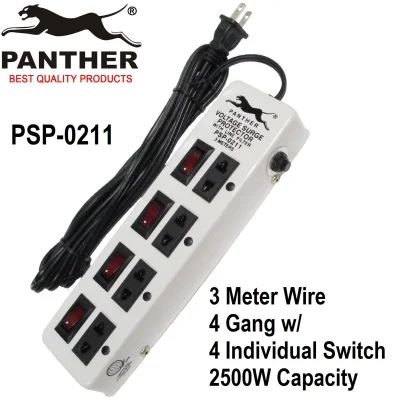 Panther 4-Gang Voltage Surge Protector 4 Outlets Extension Cord 3 meter wire PSP-0211 PSP0211 PSP 0211