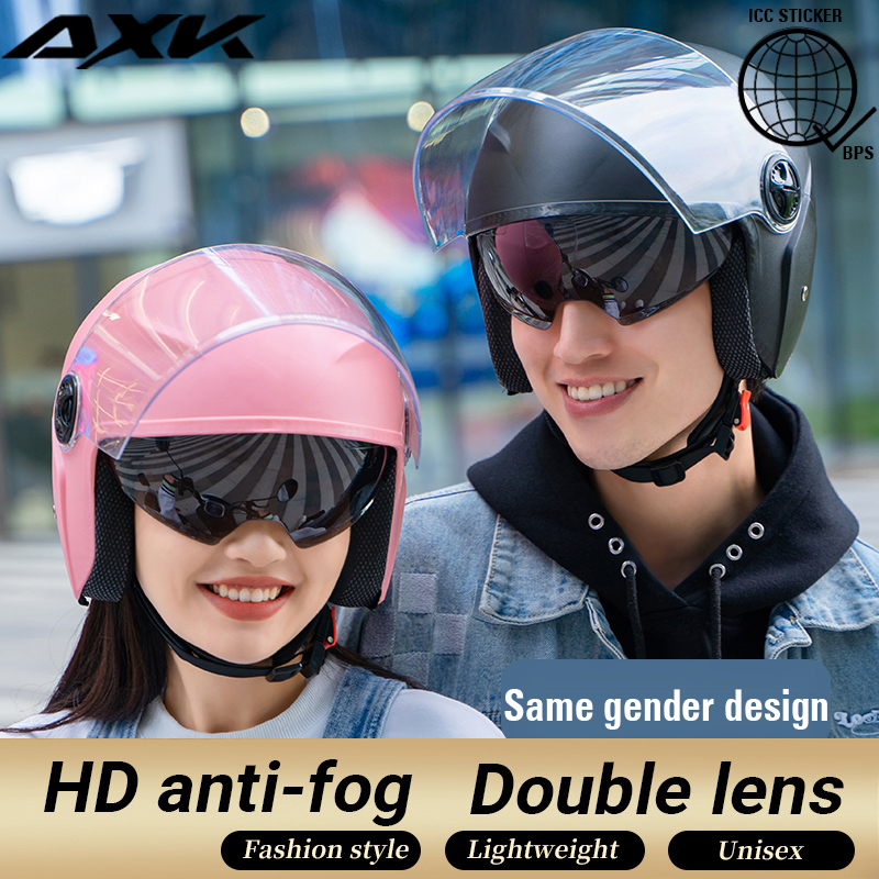 AXK 998 Double Mirror Motorcycle Half Face 54-62cm Helmets Open
