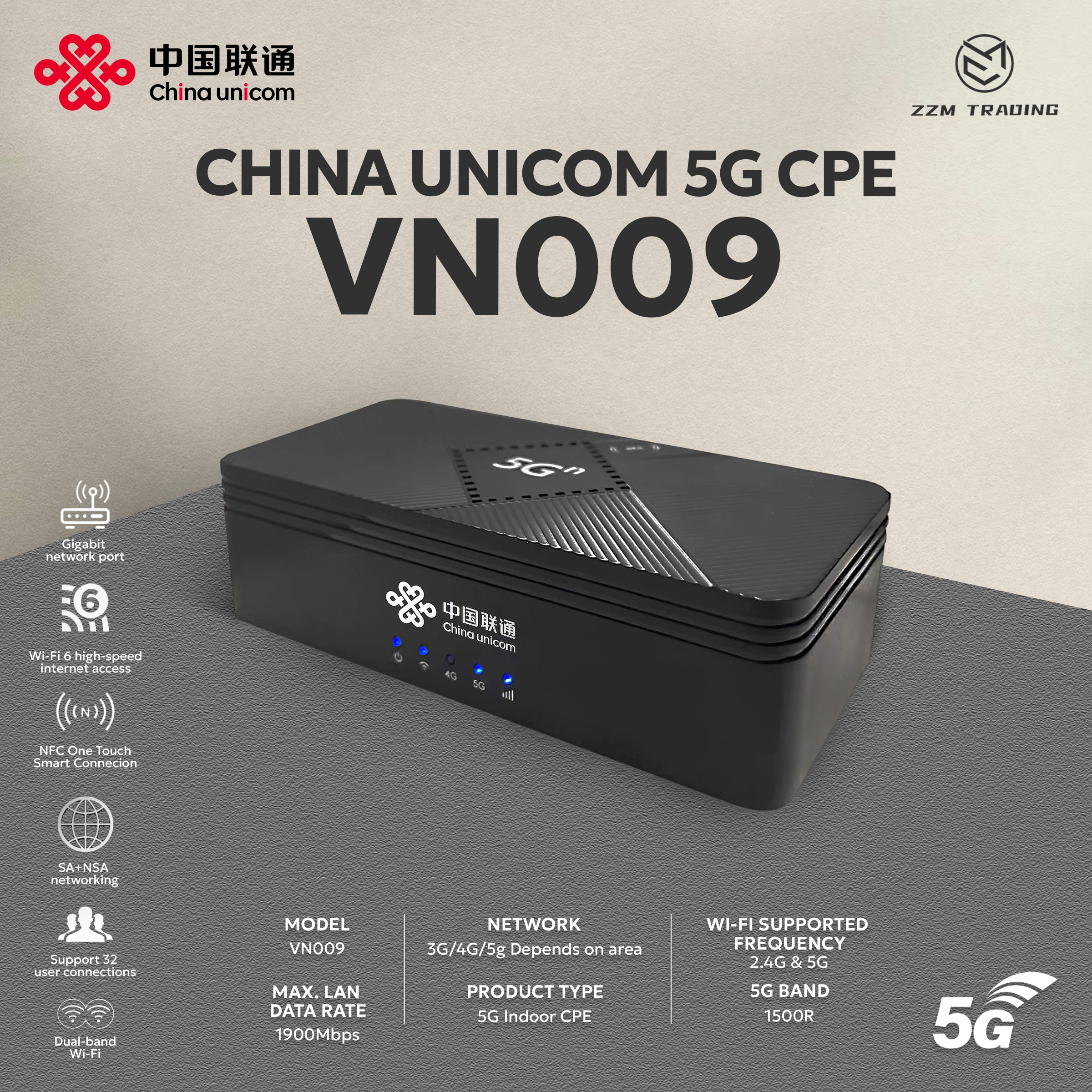 China Unicom 5g Cpe Vn009 Dual Mode Sansa Wifi Dual Band Wifl6 1000mpbs Rj45 Lazada Ph 9311