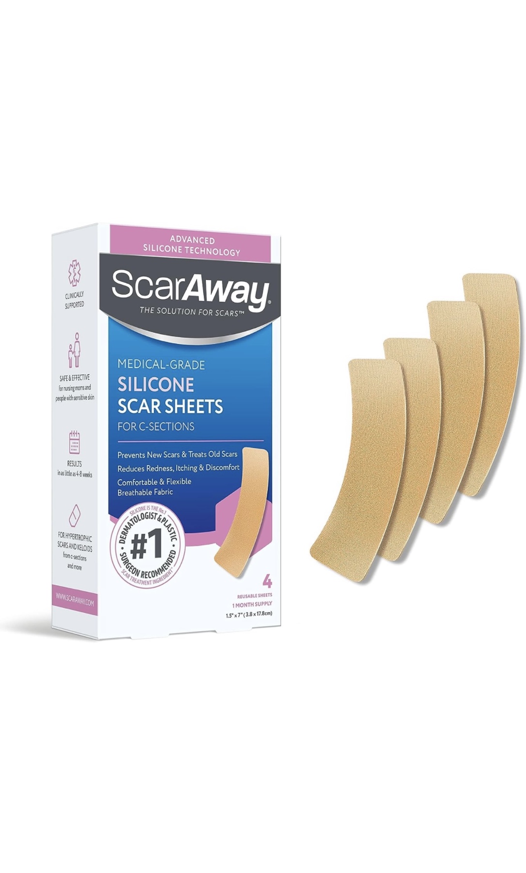 ScarAway NEW Long Silicone Scar Sheets Advanced 4 or 6 Reusable Sheets