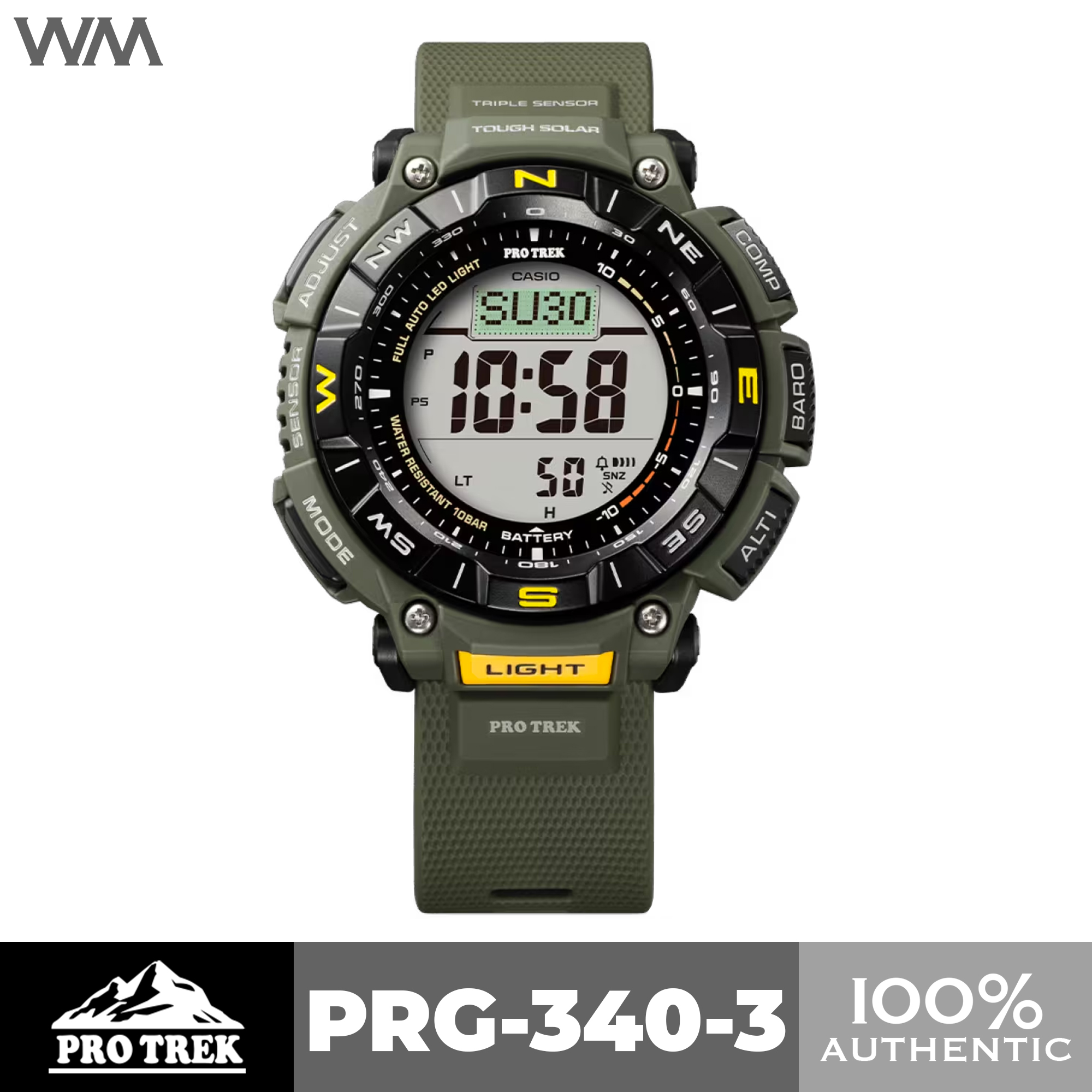 Casio G-Shock PRO TREK Altimeter Thermometer Compass Green Watch PRG340-3