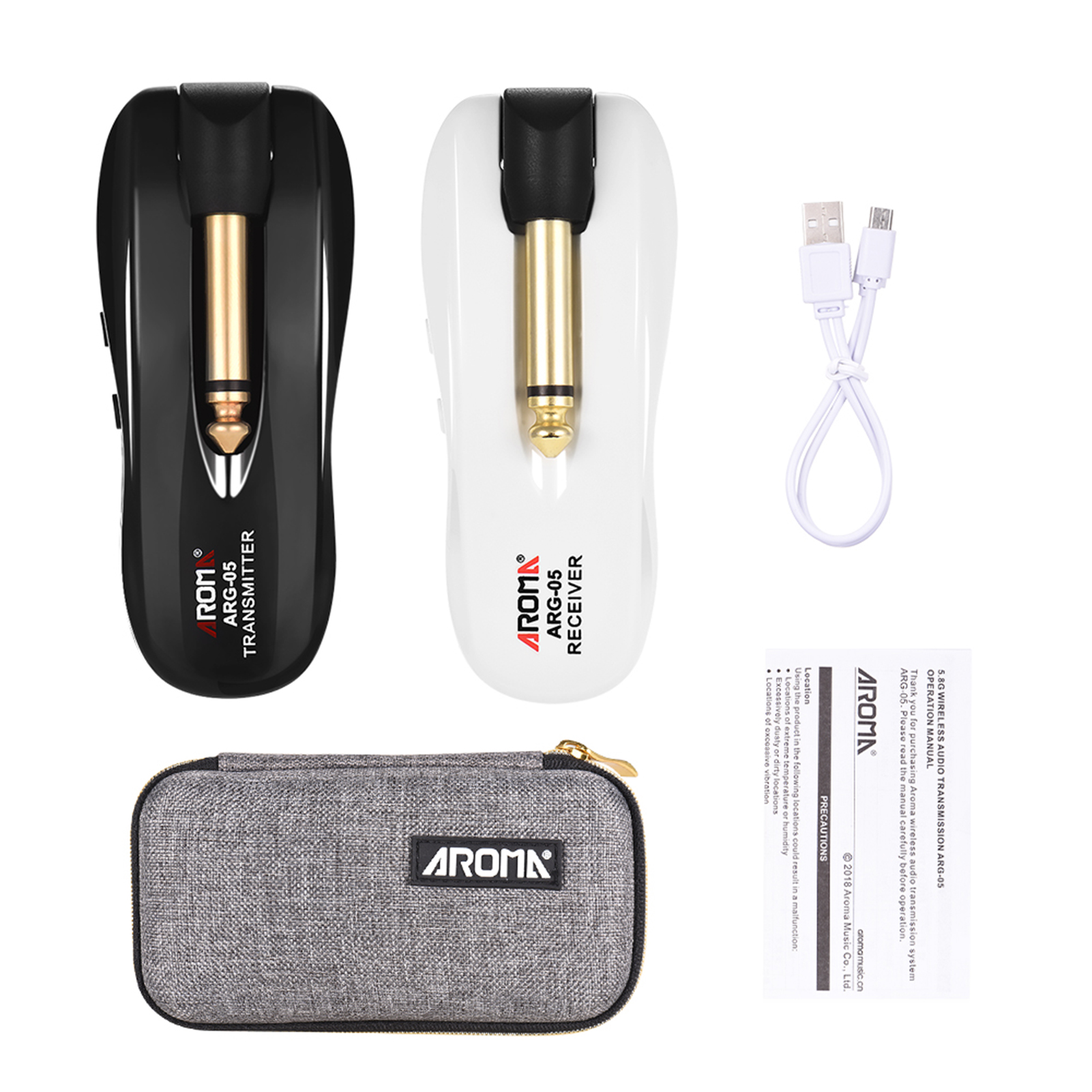 AROMA ARG-05 Wireless Guitar Audio Transmission System Transmitter Receiver Built-in Rechargeable Battery 115 Feet Transmission Distance for Electric Guitar Bass