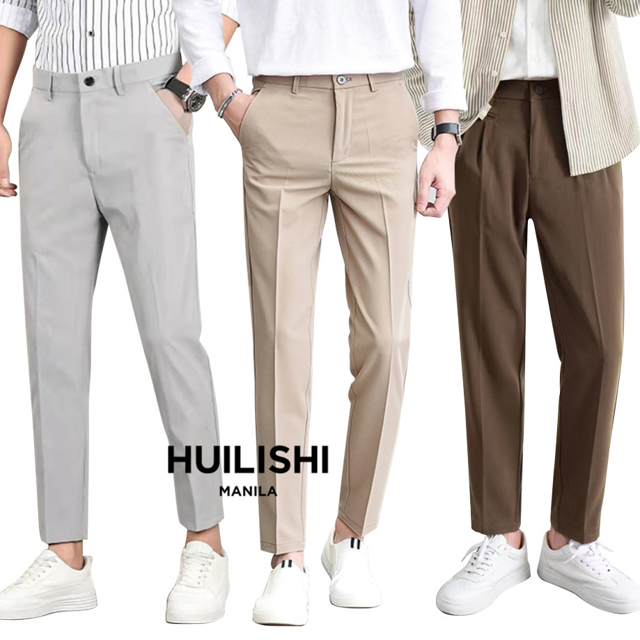 Mens Plaid Anklelength Pants Casual Fashion Korean Style Straight Slim  Fit Chinos Formal Trousers No Ironing  Shopee Singapore