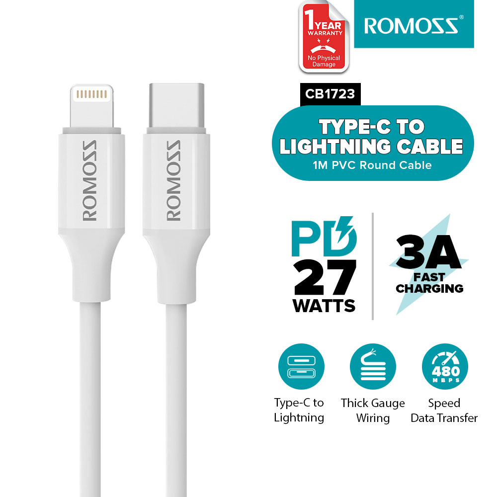 Romoss cb1723 type c to lightning cable pd27w fast charging lightning cable for iphone x 8 plus 11 12 13 14 pro max fast charger date cablefor phone