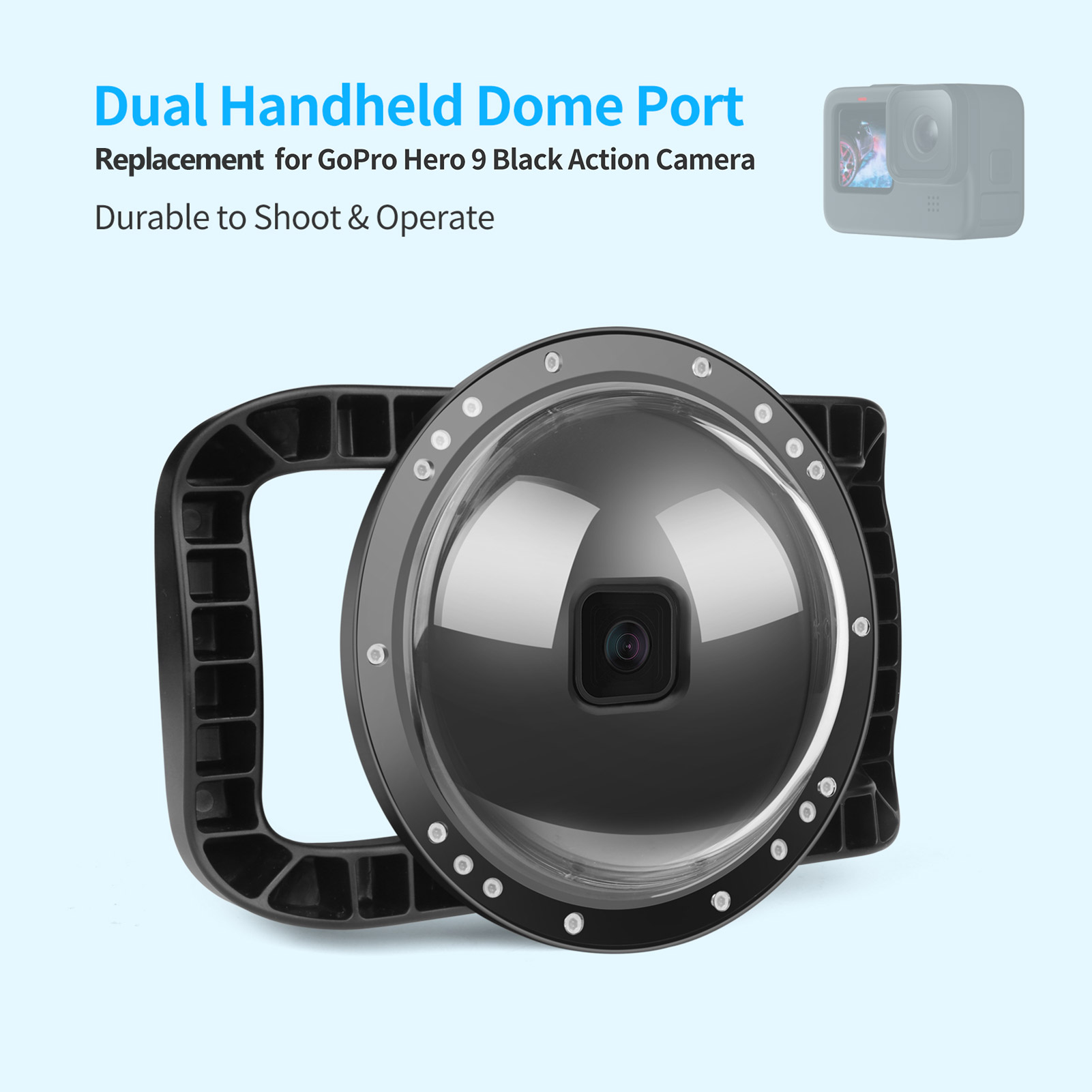 SHOOT XTGP559 Camera Dual Handle Dome Port Waterproof Case Camera Protective Case 45m Waterproof 180° Wide Angle Replacement for GoPro Hero 9 Black GoPro Hero 10