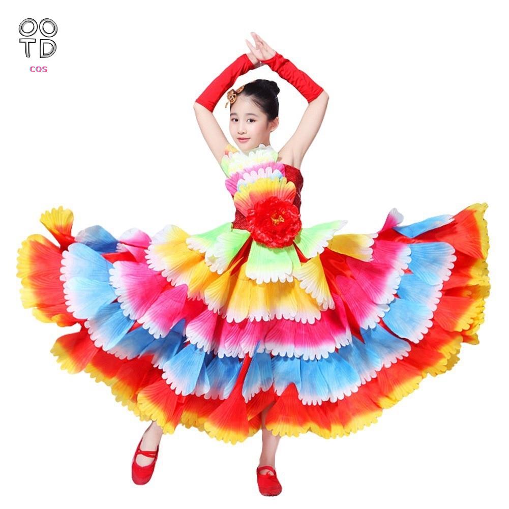 Kids Girls Modern Petal Dance Dress United Nation Pageant Costume