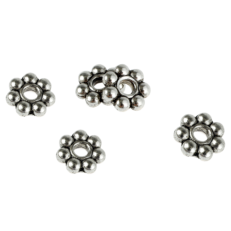 6mm Antique silver plum blossom Metal Beads for Bracelets DIY Jewelry Making About 100pcs