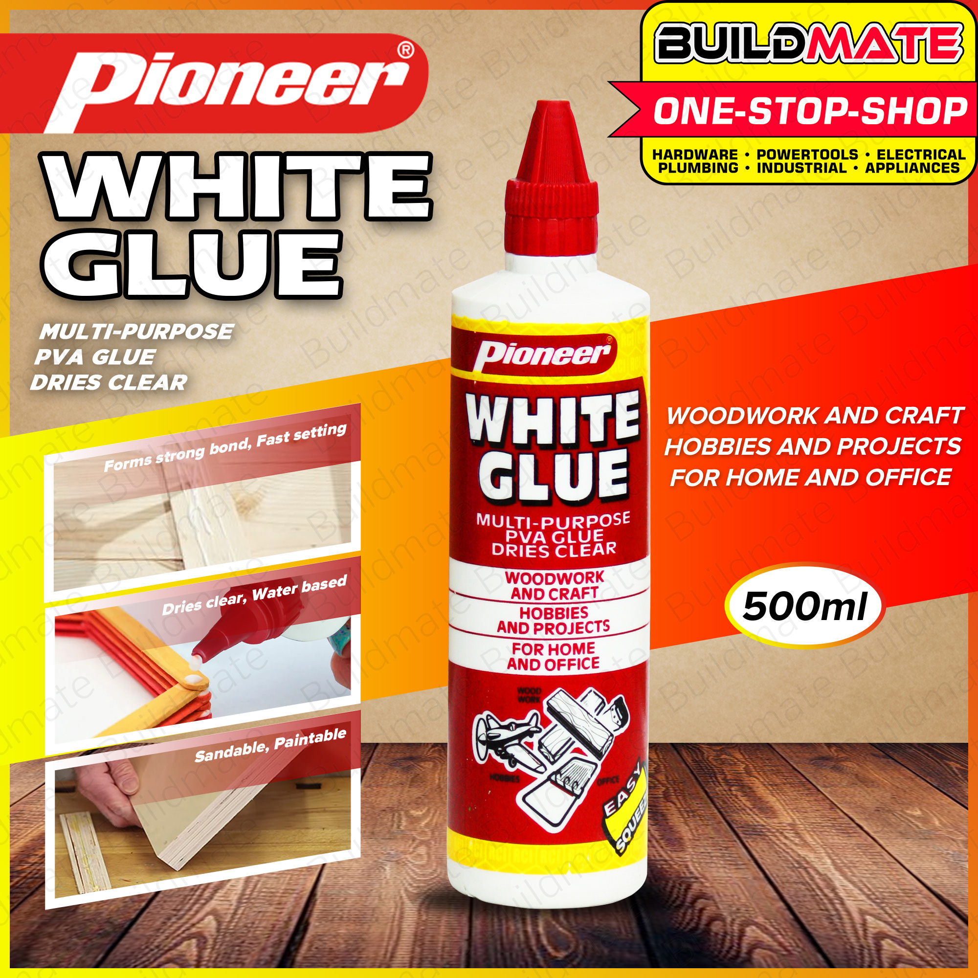 PIONEER White Glue 500ML Bottle Multi Purpose PVA Glue Dries Clear For