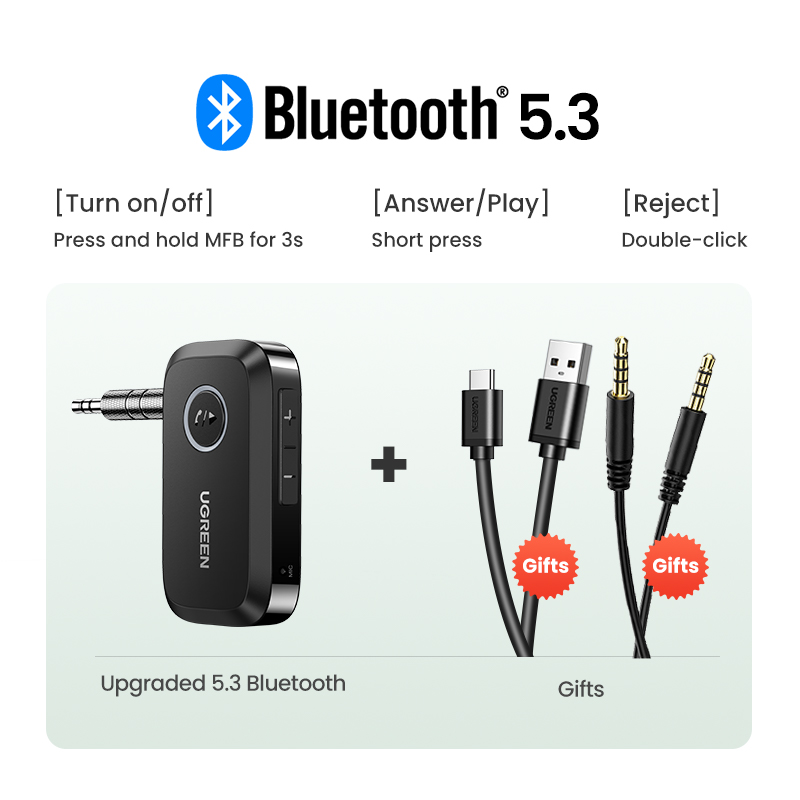 UGREEN Bluetooth Car Receiver Adapter 3.5mm AUX Jacks for Car Speakers